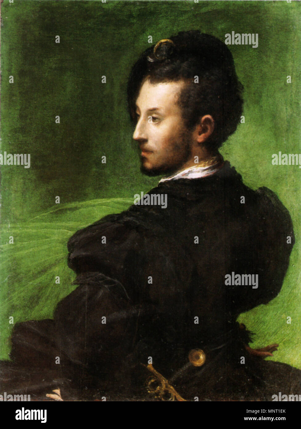 Q3937794 . Italiano : uomo di sfondo vert anglais : Portrait d'un jeune homme (dit d'être un auto-portrait), 29 x 23 cm. . 1520s-1530s. 962 Parmigianino, uomo di sfondo verde Banque D'Images