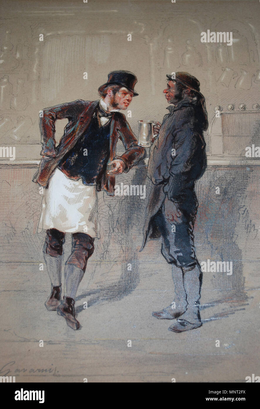 Paul Gavarni (Français, 1804-1866). 'Car l'homme et le charbon Heaver,' 1848. Aquarelle, crayon graphite et blanc avec surélévation sur brown, modérément épais, légèrement texturé papier vélin. Walters Art Museum (37,1497) : Acquis par William T. Walters, 1866. 37,1497966 Paul Gavarni - car l'homme et le charbon Heaver - Walters 371497 Banque D'Images