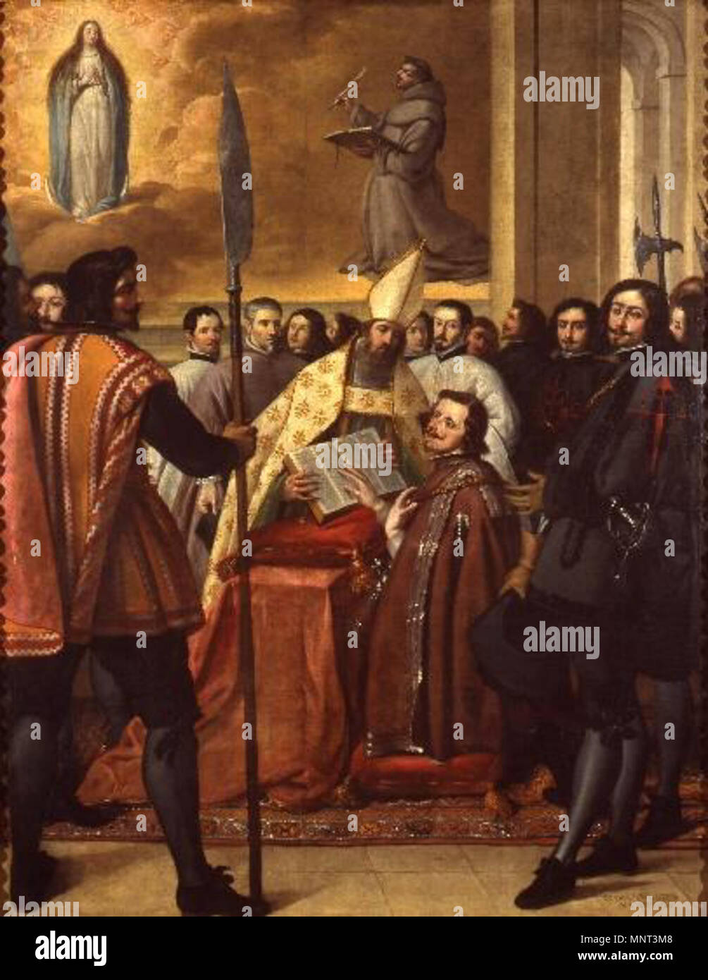 . Español : Felipe IV jurando defender la doctrina de la Inmaculada Concepción, óleo sobre lienzo, 205 x 168 cm, Madrid, Museo de Historia de Madrid . entre vers 1630 et vers 1660. Pedro de Valpuesta 970 Pedro de valpuesta-Felipe IV Banque D'Images