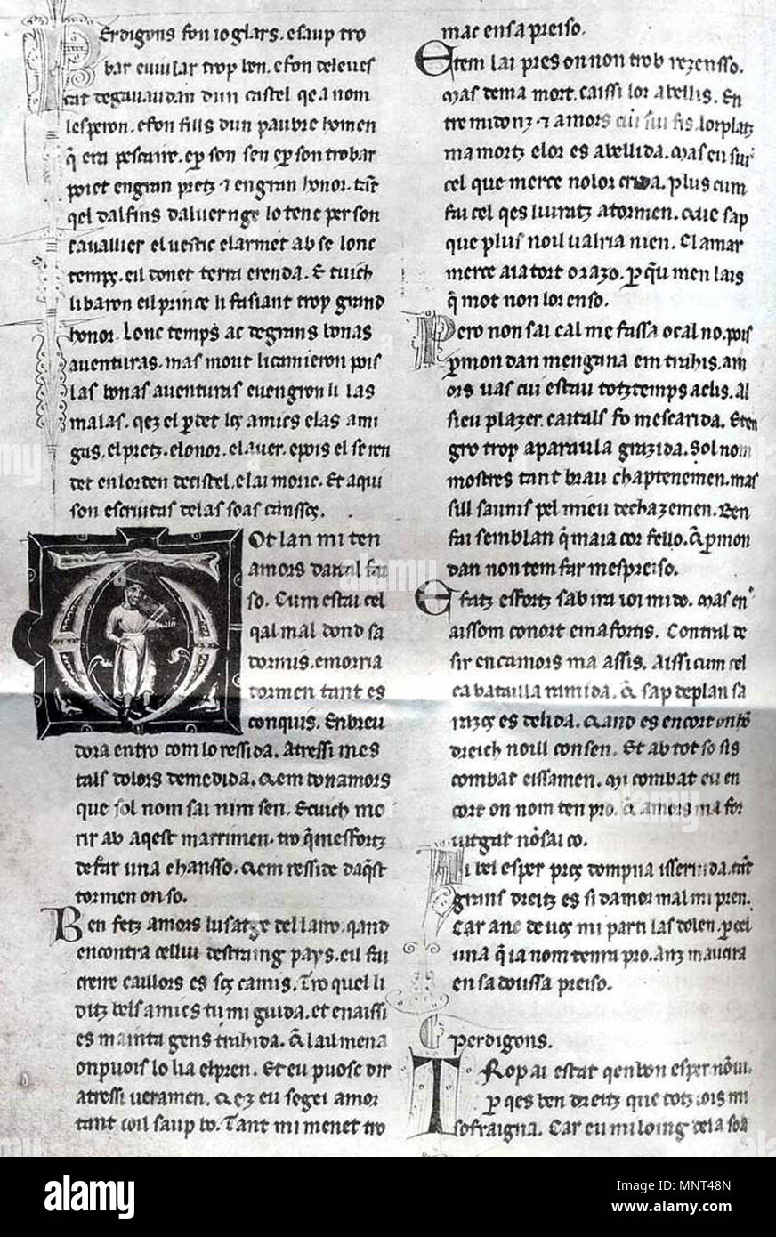 . Anglais : Miniature, vida, texte et texte de Canso Perdigon (jouer un violon) d'un chansonnier, faite en Lombardie, au 13e siècle. Maintenant dans la Biblioteca Vaticana, Rome, comme 'Latin' 5232. . Ce fichier n'est pas informations sur l'auteur. 972 la vida Perdigon, miniature, et de Canso, MS UN Banque D'Images