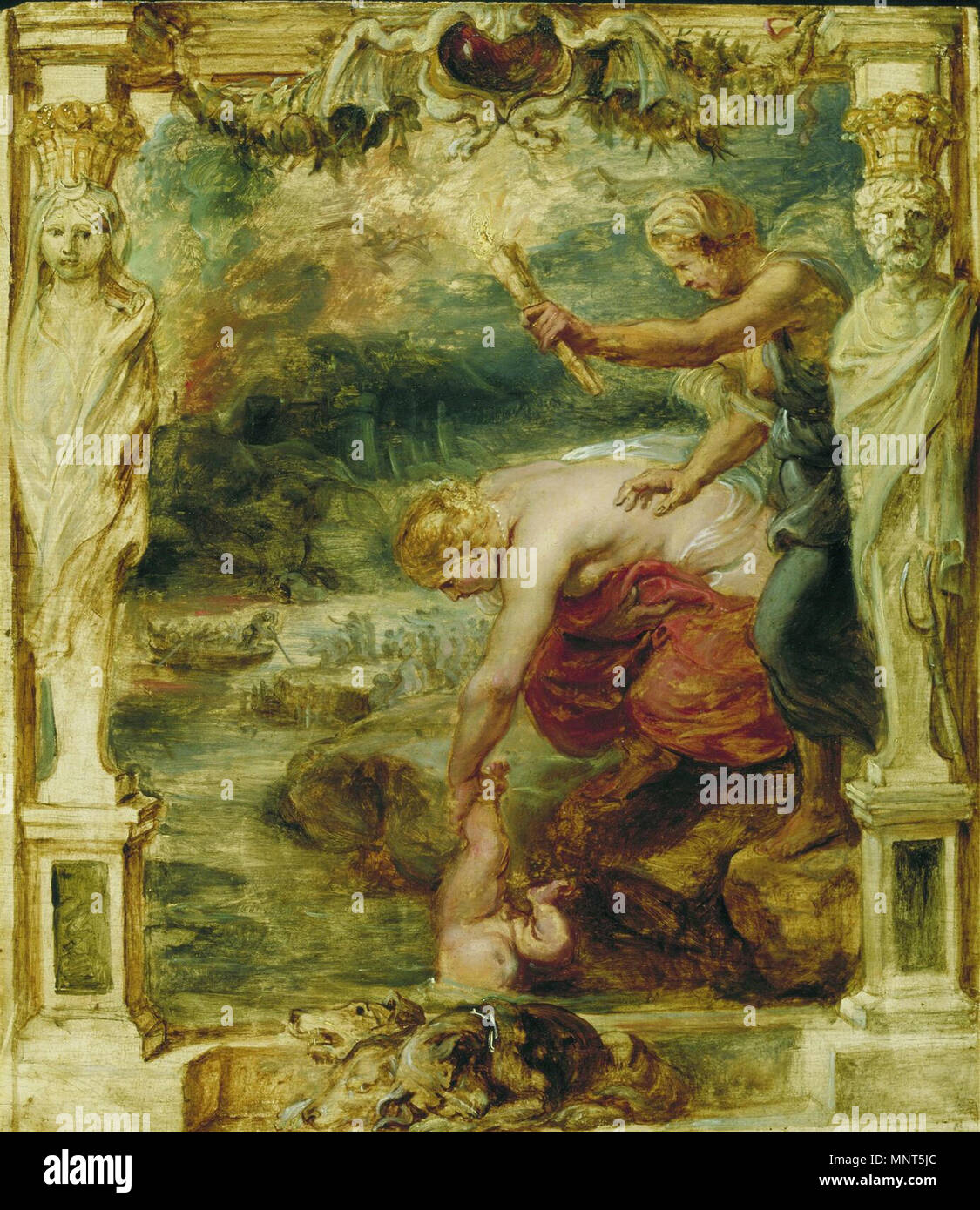 Thétis trempant Achille dans l'enfant de la rivière Styx.[1] TITRE ALTERNATIF(s) : Thétis dips Achille dans le Styx. La déesse Thétis trempant Achille dans l'enfant le Styx, qui traverse l'Hadès. Dans l'arrière-plan, le passeur Charon peut être vu en tenant les morts de l'autre côté de la rivière dans son bateau. La scène a été peinte par Peter Paul Rubens autour de 1630/1635 dans le cadre de la série d'achille . Entre 1630 et 1635. 978 Peter Paul Rubens 181 Banque D'Images