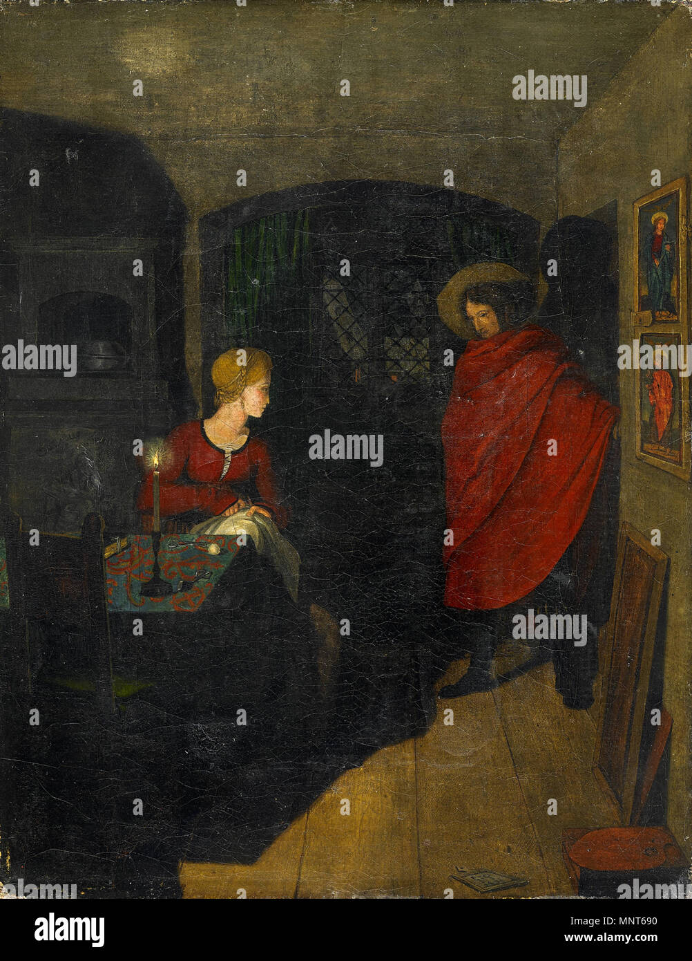 . Anglais : Nächtliche Heimkehr, retour à la maison la nuit monogrammé et daté dans le bas du panneau : FP 1808. Huile sur toile. 26 x 20 cm. Verso de la civière : gravure pour la guilde de la Confrérie de Saint Luc par Johann Friedrich Overbeck, avec date : octobre 1809. Longtemps considéré comme perdu ; vendu à Van Ham enchères comme Lot 170 le 11/18/2011 pour 740 000,00 € . 1808. 980 PforrHeimkehr Banque D'Images