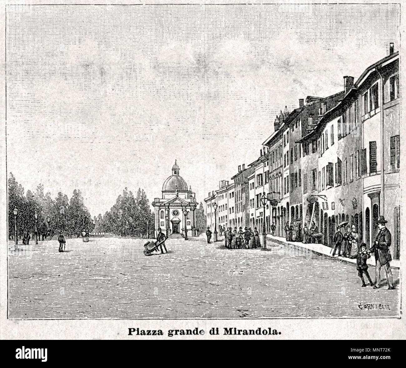 . Italiano : Piazza grande di Mirandola (xilografia, 1889) . 1889. Corniglia 984 Piazza grande di Mirandola (1889) Banque D'Images