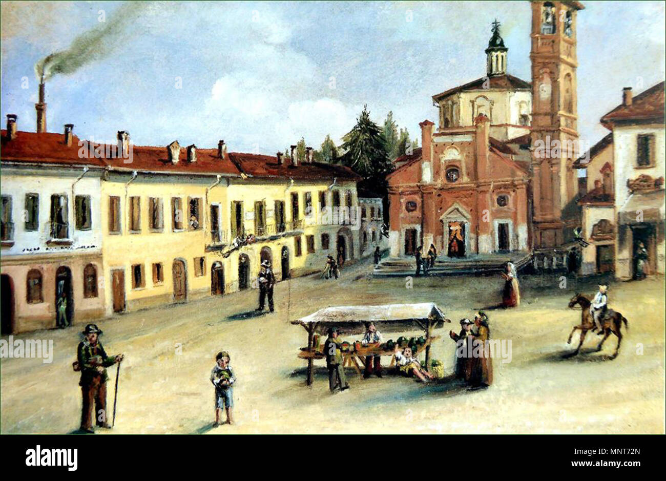 . Italiano : Piazza San Magno nel 1880 Legnano un . 1880. Giuseppe Pirovano (1818-1902) 984 Piazza San Magno un Legnano (1880) Banque D'Images