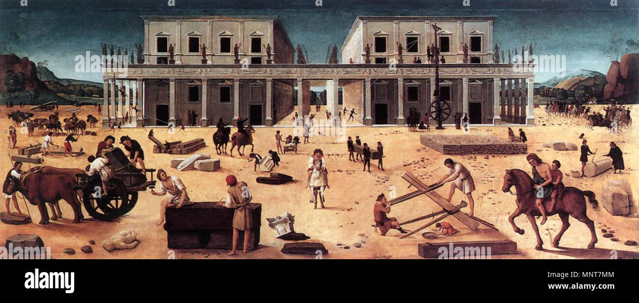 Anglais : La construction d'un palais entre 1515 et 1520. 986 Piero di Cosimo, costruzione di un palazzo Banque D'Images