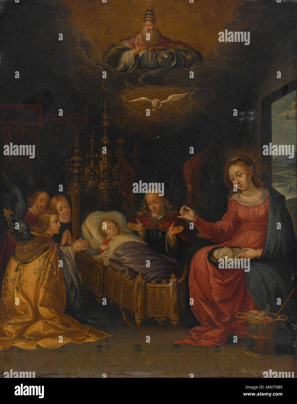 Vierge à l'enfant avec Dieu le Père, l'Esprit Saint, et les anges du xvie siècle. 993 Pieter Lisaert vierge à l'enfant avec Dieu le Père, l'Esprit Saint, et les Anges Banque D'Images
