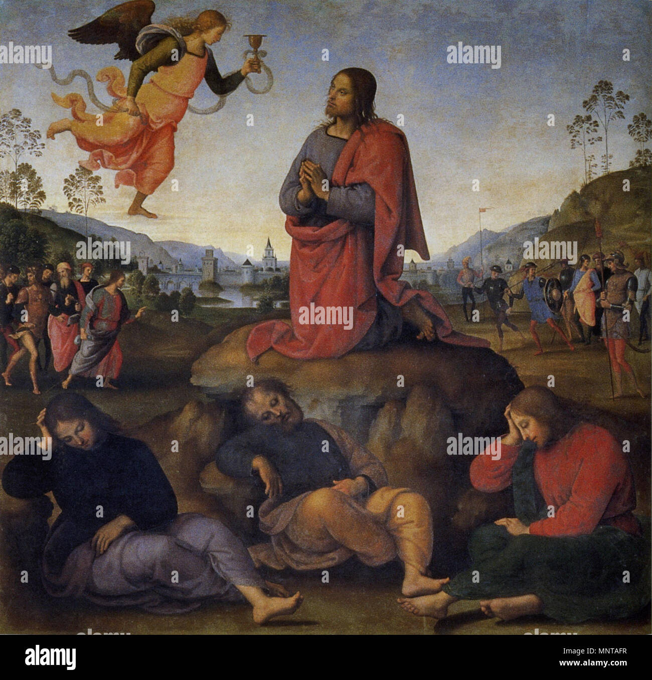 L'agonie dans le jardin . Pietro Perugino : Orazione nell'Orto. No de cat. 20 à Vittoria Garibaldi : Perugino. Catalogo completo. Octavo, Firenze 2000, ISBN 88-8030-091-1 . Entre 1485 et 1490. 997 Pietro Perugino cat20 Banque D'Images