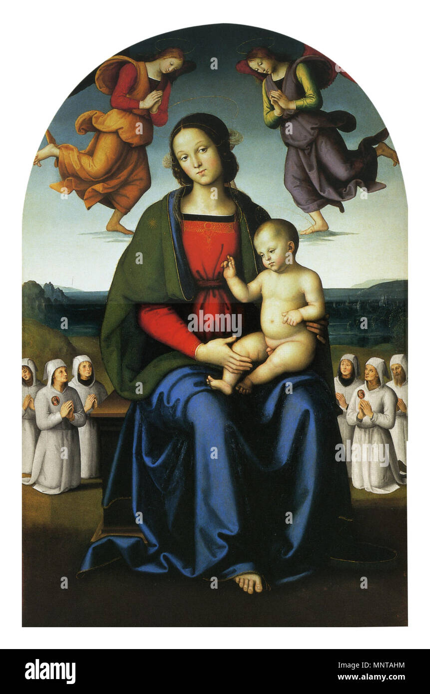 Vierge à l'enfant . Pietro Perugino : Vierge de la Consolation. No de cat. 50 à Vittoria Garibaldi : Perugino. Catalogo completo. Octavo, Firenze 2000, ISBN 88-8030-091-1 . Entre 1496 et 1498. 997 Pietro Perugino cat50 Banque D'Images