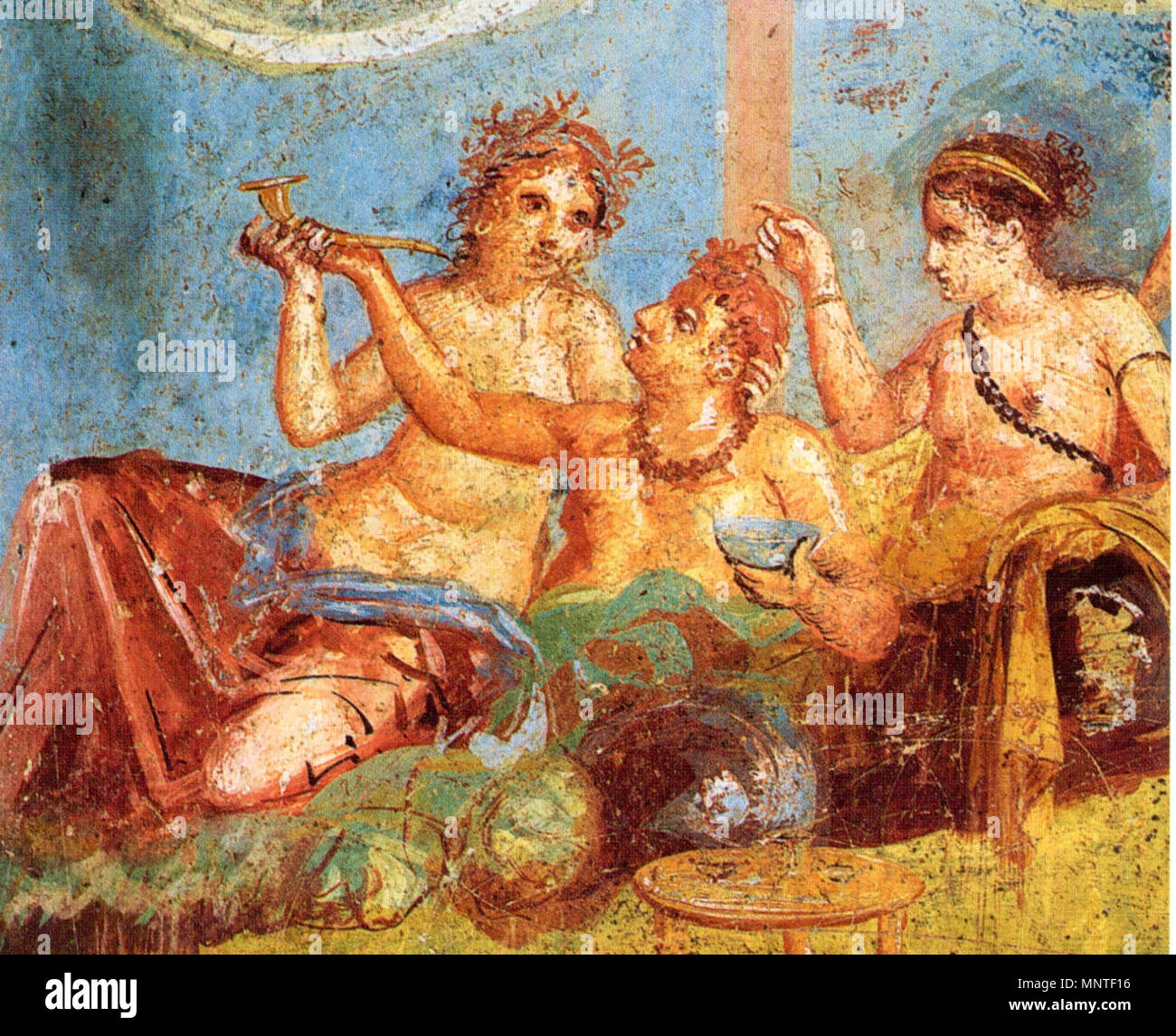 . Anglais : fresque romaine avec scène du banquet de la Casa dei Casti Amanti (IX, 12, 6-8) à Pompéi. Deutsch : Bankettszene. Römisches Fresko aus dem Haus der keuschen Liebenden (IX 12, 6-8) dans Pompeji. 12 mars 2009. WolfgangRieger 1012 Pompéi - Casa dei Casti Amanti - Banquet Banque D'Images