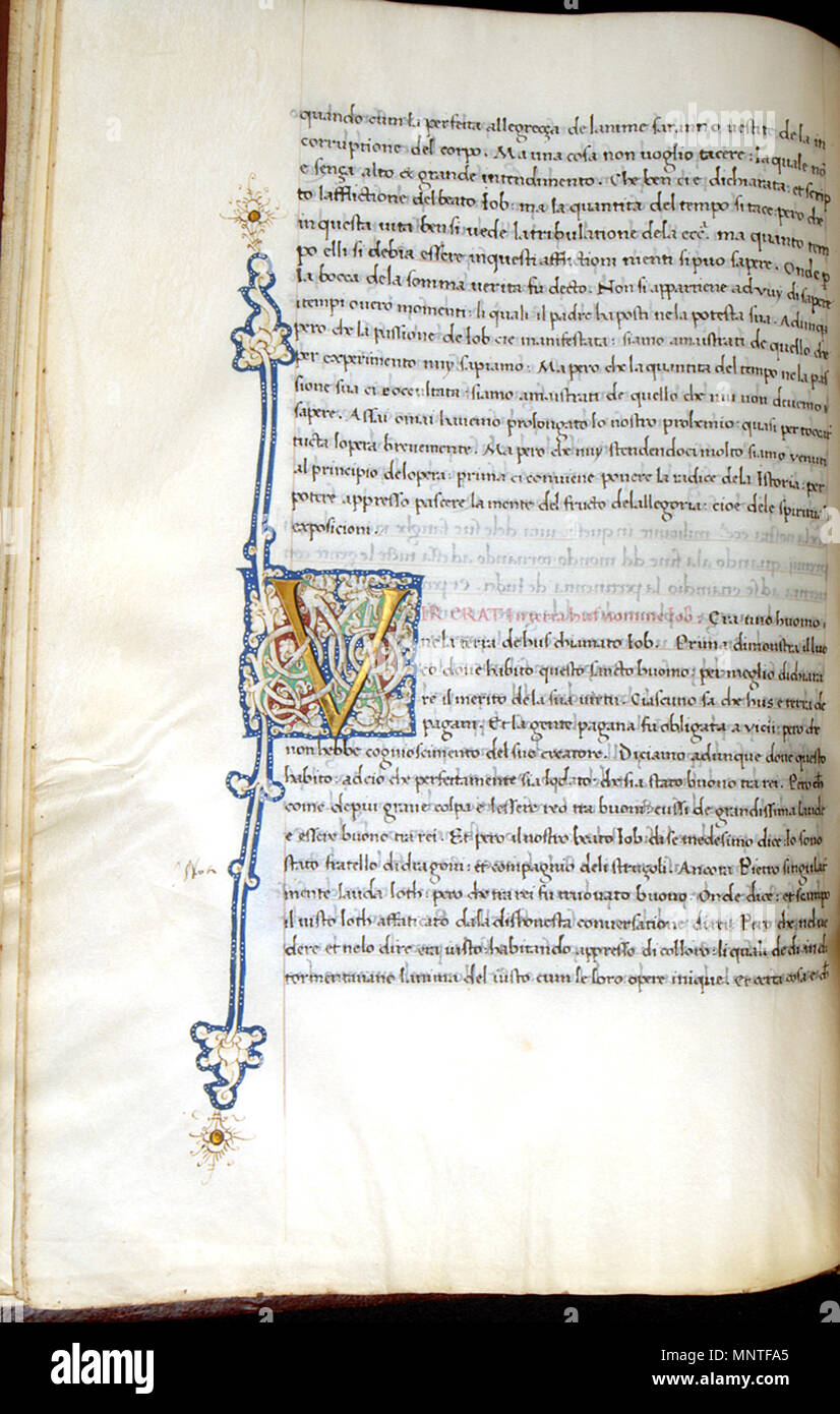 Grégoire le Grand. 'Feuilles de Moralia dans Job, ca. 1480, la peinture et encre rouge, vert et bleu de la feuille d'or sur du parchemin. Walters Art Museum (W.338.13V) : acquis par Henry Walters. W.338.13V 1013 le Pape Grégoire I - Feuilles de Moralia dans Job - Walters W33813V - marche arrière ouvert Banque D'Images