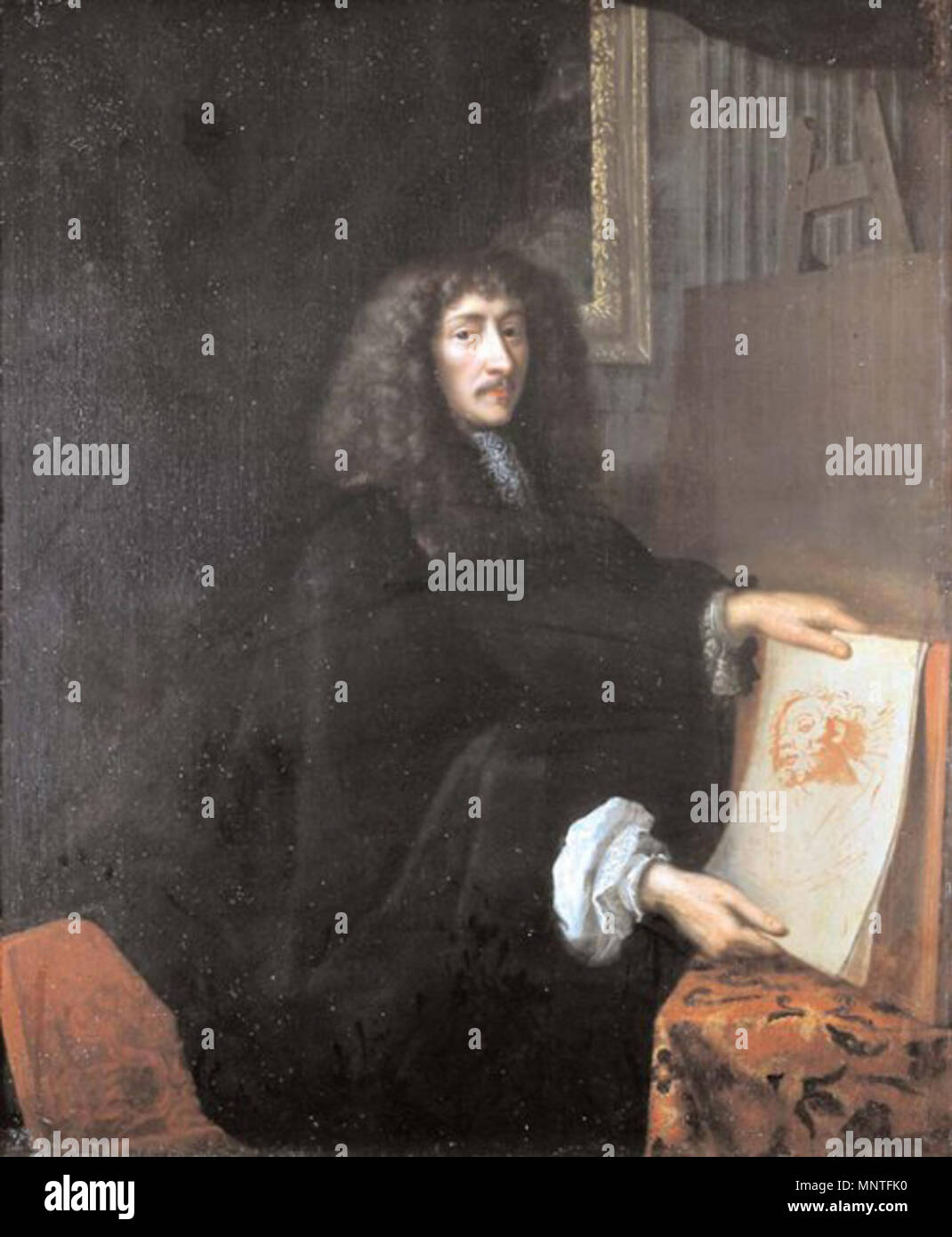 Français : Jean Nocret Portrait du peintre français Jean Nocret (1615-1672) morceau de réception en 1674. 1015 Portrait de Jean Nocret Banque D'Images
