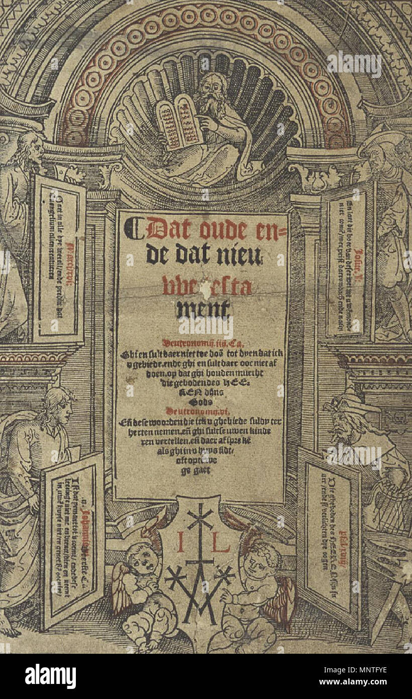 ./Page de la bible de Jacob van Liesvelt, la première traduction complète de l'Ancien et du Nouveau Testament en néerlandais, imprimé à Anvers 1526 . 1526. Jacob van Liesvelt 684 Jacob van Liesvelt Bibel 1526 Banque D'Images