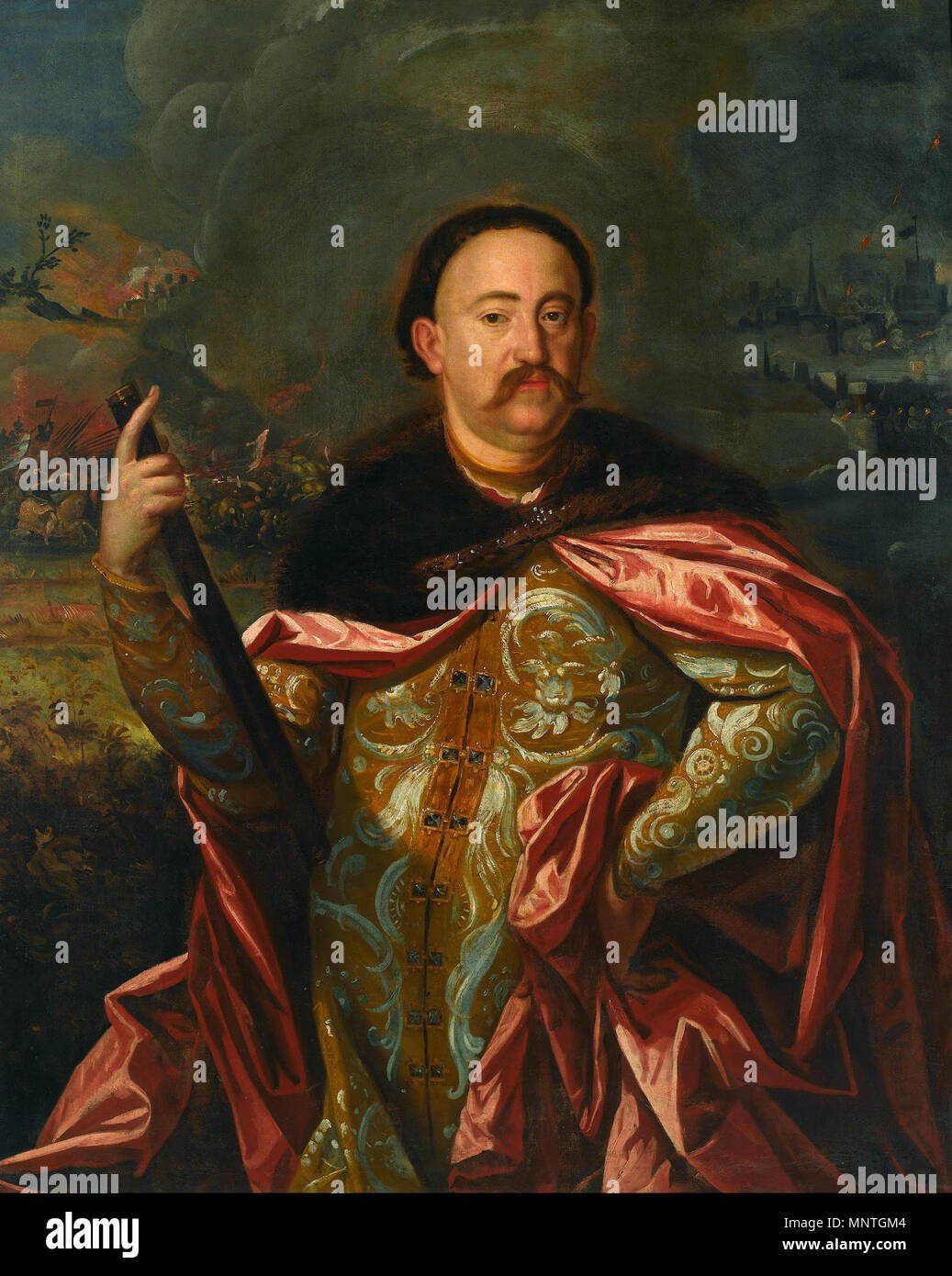 Polski : Portret Jana III Sobieskiego na xplicit noïze tle Portrait de Jean III Sobieski avec la bataille à l'arrière-plan dernier trimestre de 17e c.. 1019 Portrait de Jean III Sobieski avec la bataille à l'arrière-plan - Google Art Project Banque D'Images