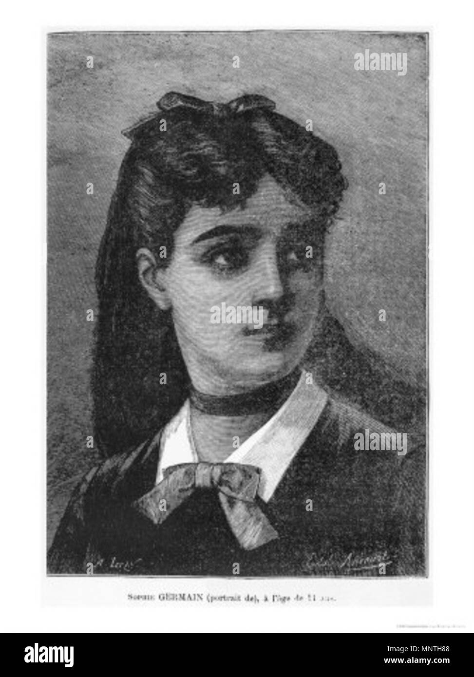 . English : Sophie Germain à 14 ans. Illustration provenant de l'histoire du socialisme, vers 1880 Русский : Софи Жермен в 14 лет. 1790. non lisible Portrait 1022 Sophie Germain Banque D'Images
