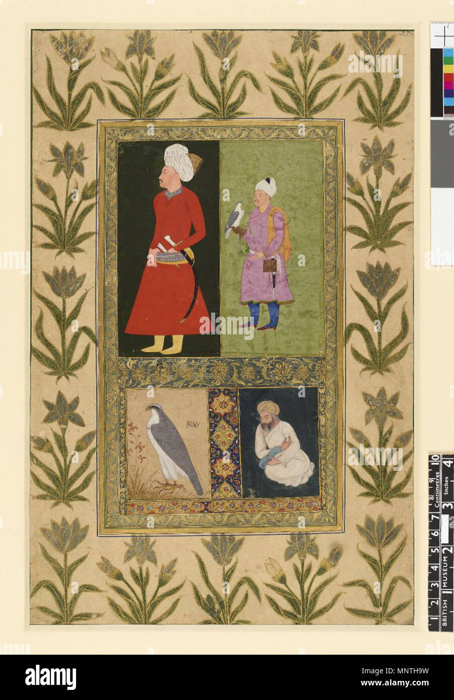 . Anglais : Album leaf, enlevé de l'album ; la peinture. a.) Riza Khudabanda Mirza, second fils de Shah Abbas I. Par ou après Bishn Das. b.) homme tenant en main gantée c. hawk Hawk) gessed au repos sur le sol à côté d'un iris. Par Muhammad NAdir de Samarquand d.) un poète pour 1920,0917,0.13 Voir description de l'album. 1605-1627 (règne de Jahangir). Attribuée à un imitateur de Bishn Dás(e) d'un panneau peint par Nádir Samarkandí Muḥammad al-(Groupe C) 1022 Portraits de Princes et des chefs Banque D'Images