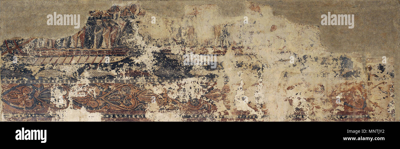 Peintures de Sigena Profane : bataille navale entre un chrétien et une cuisine cuisine sarrasine circa 1200. 1030 peintures profanes de Sigena- bataille navale entre un chrétien et une cuisine cuisine Sarrasine - Google Art Project Banque D'Images