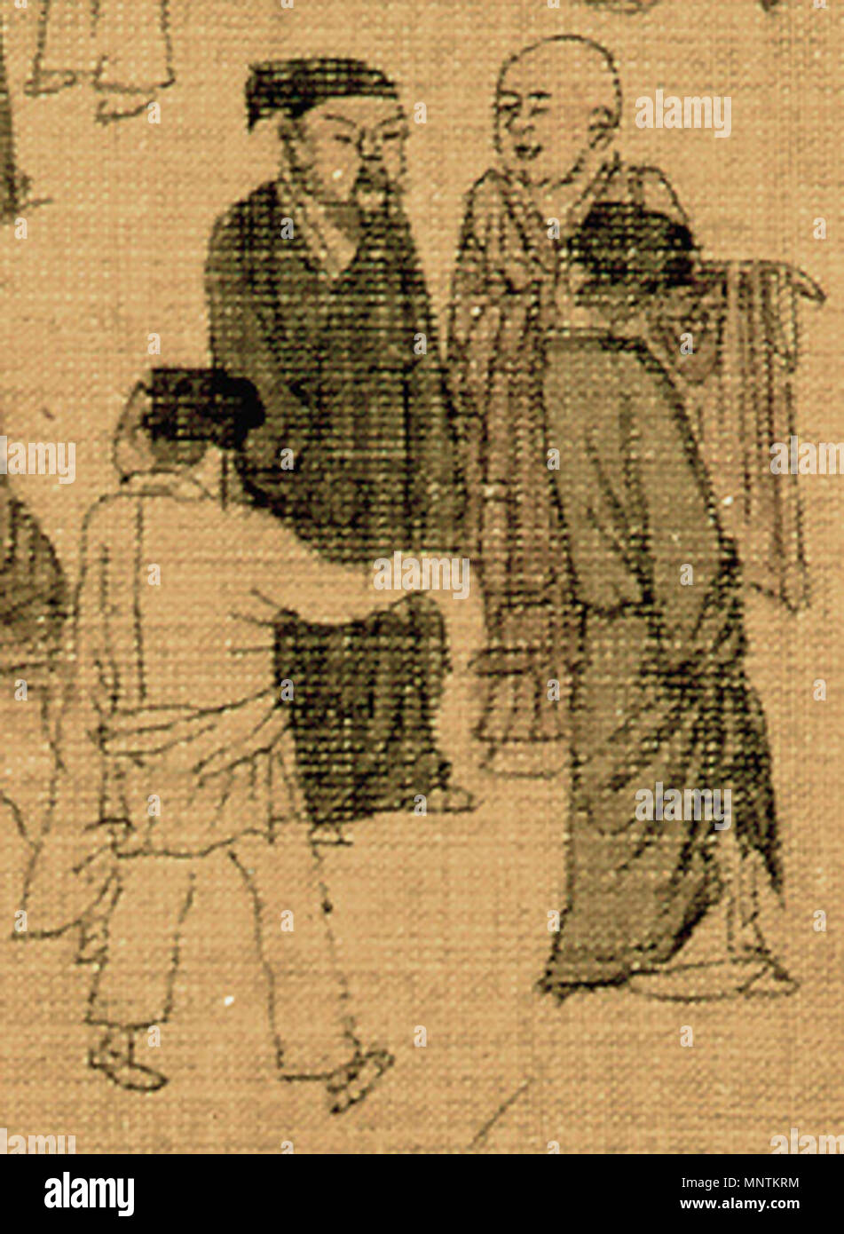 QMSHT, Collection de M. Cao Xingyuan moine/commerçants/universitaires . Libre de la ville chinoise rouleau horizontal le long de la rivière pendant le Festival Qingming, encre et couleurs sur soie, 25,5 × 525 cm. Dynastie des Song du nord (960-1127), bien qu'il y a spéculation savante qu'elle pourrait avoir été peint au début des Song du Sud (1127-1279) après la chute de la ville de Kaifeng, à la Dynastie Jin.. Zhang Zeduan (1085-1145) 1034 Détail 13 Festival Qingming Banque D'Images