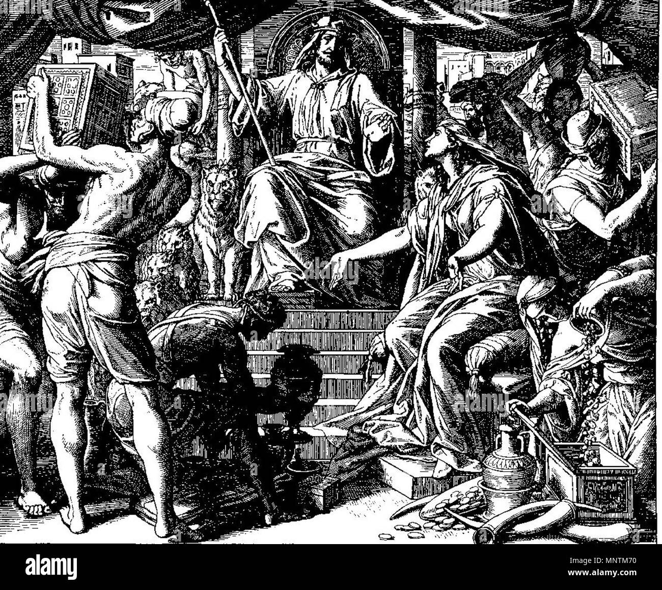 La Reine de Saba, le Roi Salomon visites comme imaginée par  l'artiste/graveur du xixe siècle Julius Schnorr von Carolsfeld (1794-1872).  Avant la mort de l'artiste en 1872.. Julius Schnorr von Carolsfeld (