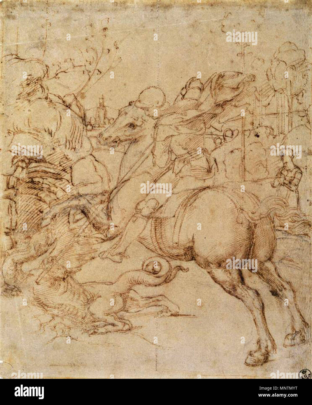 Anglais : Caricature pour St George et le Dragon circa 1506. 1039 Raffaello, cartone per il San Giorgio e il drago Banque D'Images