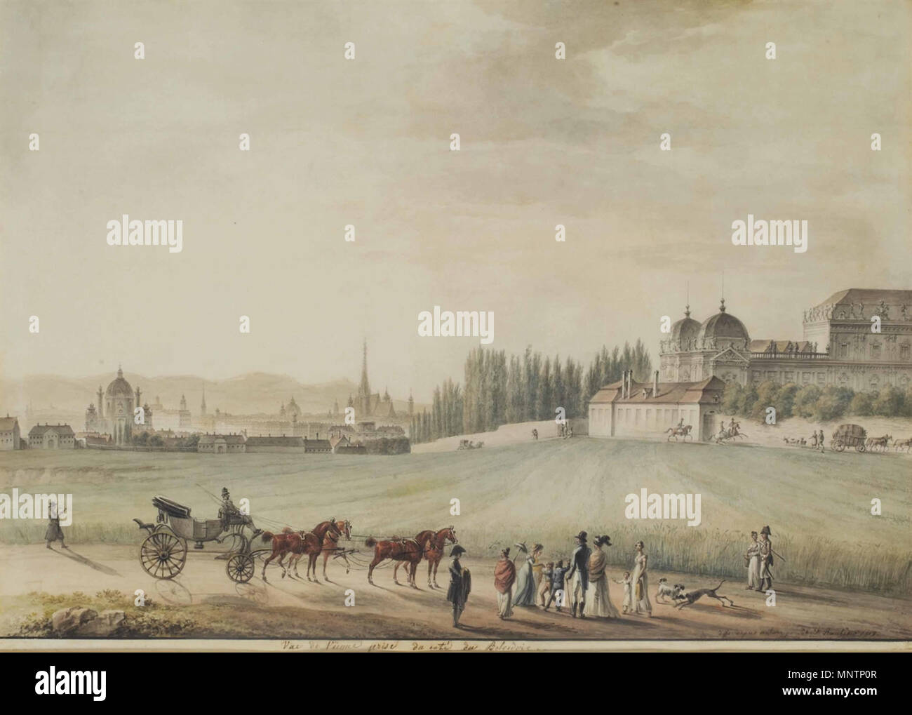 . Anglais : vue sur Vienne du Belvédère. Plume et encre brune, aquarelle, 44 x 61 cm English : Vue de Vienne depuis le belvédère. Plume et encre brune, aquarelle, 44 x 61 cm . 1817. 1043 Raulino-View de Vienne du Belvédère Banque D'Images