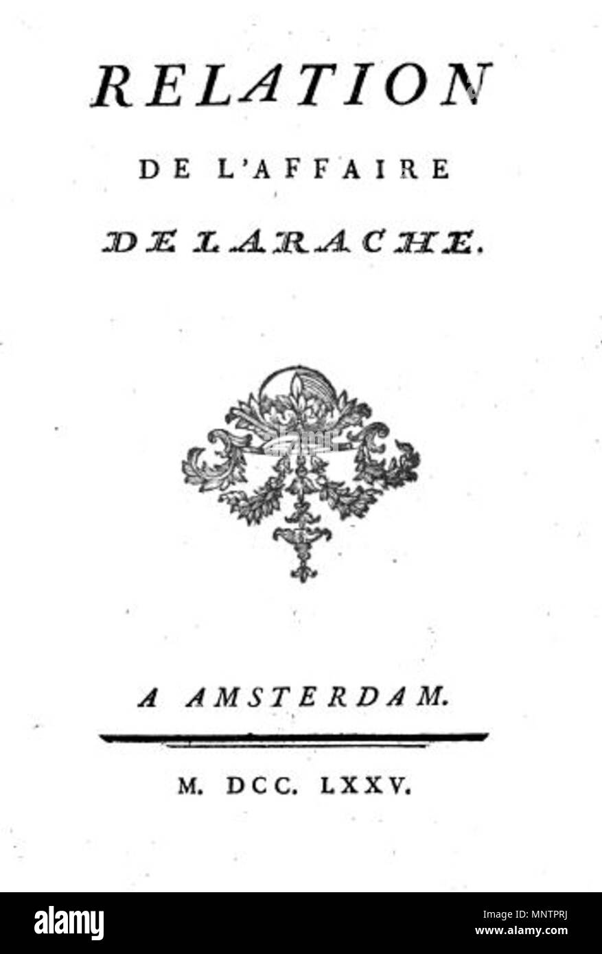 . Le cadre de l affaire de Larache Bide de Maurville 1775 . 1775. Bide de Maurville 17751048 Rapport de l affaire de Larache Bide de Maurville 1775 Banque D'Images