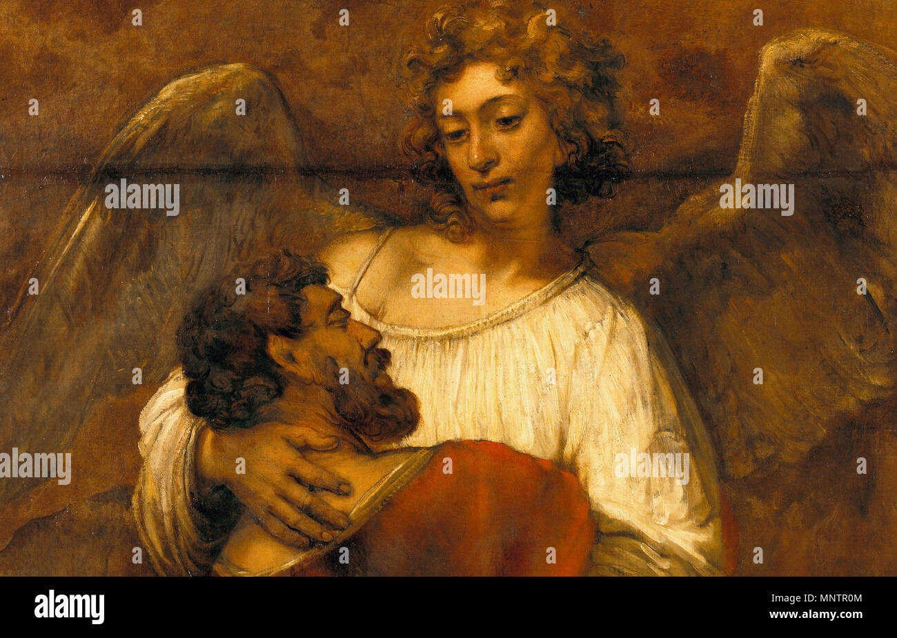 Jacob lutte avec l'Ange vers 1659. 1049 - Rembrandt Jacob lutte avec l'Ange - Google Art Project (rognée pour interaction émotionnelle) Banque D'Images