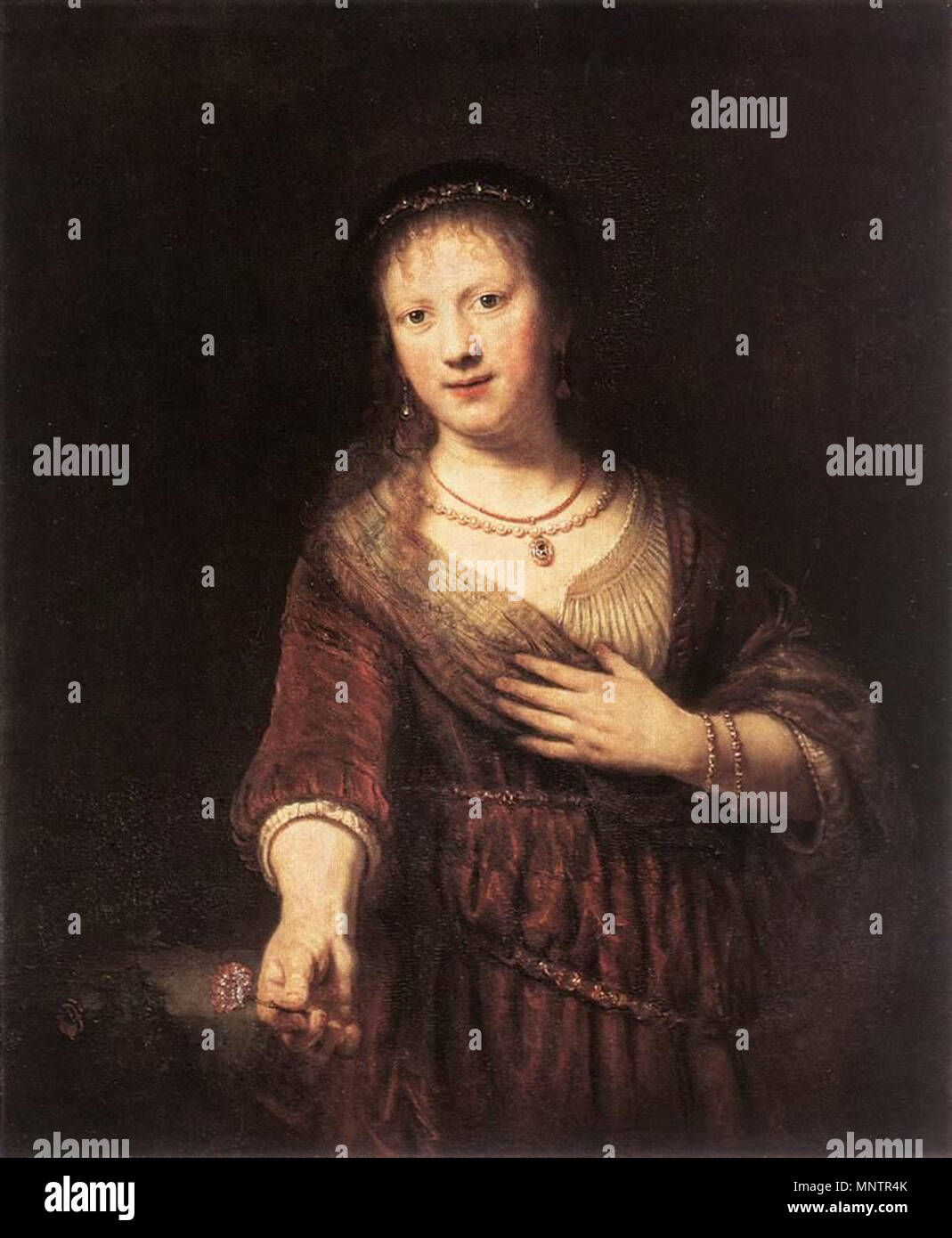 Saskia van Uylenburgh en flore 1641. 1049 Rembrandt - Portrait de Saskia avec une fleur - WGA19163 Banque D'Images