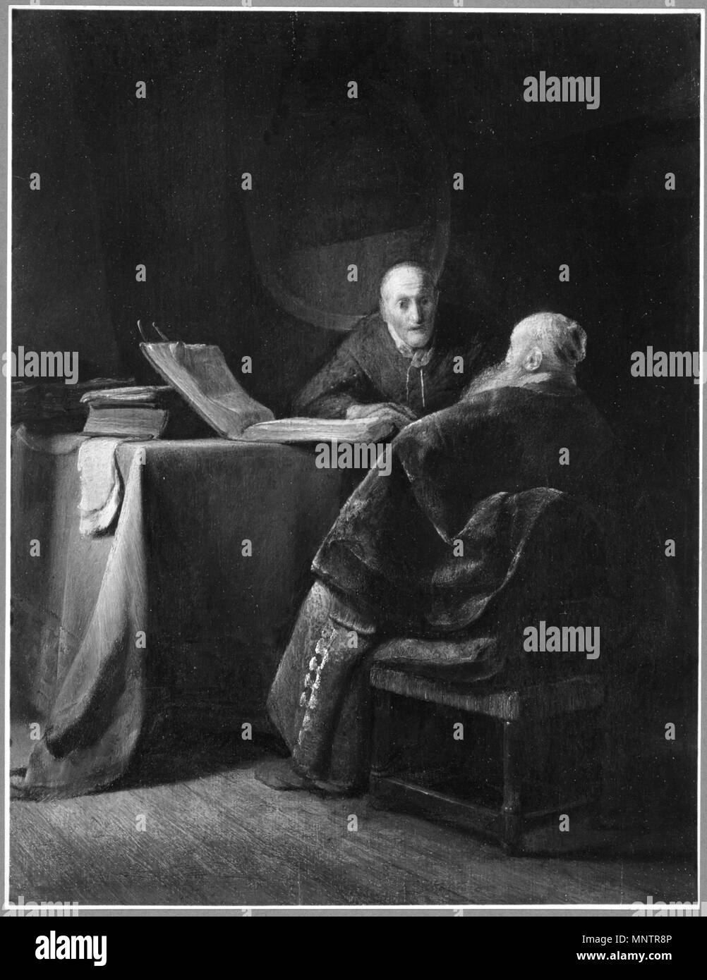Anglais : deux vieillards contester . Cet objet est classé dans RKDimages, base de données de l'Institut néerlandais pour l'histoire de l'Art, sous la référence 208511. Čeština | English | français | македонски | Nederlands |  +/- . Entre 1625 et 1635. Rembrandt 1050 - Deux hommes en conversation Banque D'Images