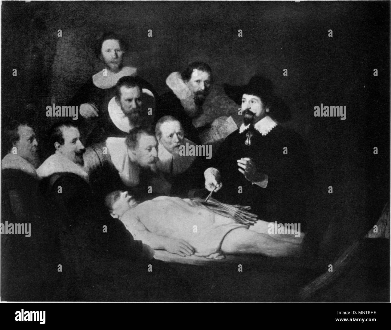 La leçon d'Anatomie du Dr Nicolaes Tulp 1632. 1052 Rembrandt van Rijn 007 noir et blanc Banque D'Images