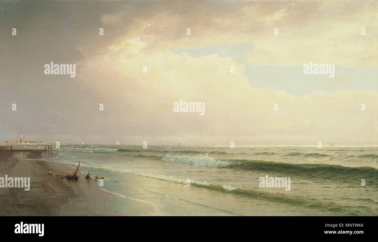 Seascape avec phare lointain, Atlantic City, New Jersey 1873. 1061 William Trost Richards - Seascape avec phare lointain, Atlantic City, New Jersey (1873) Banque D'Images