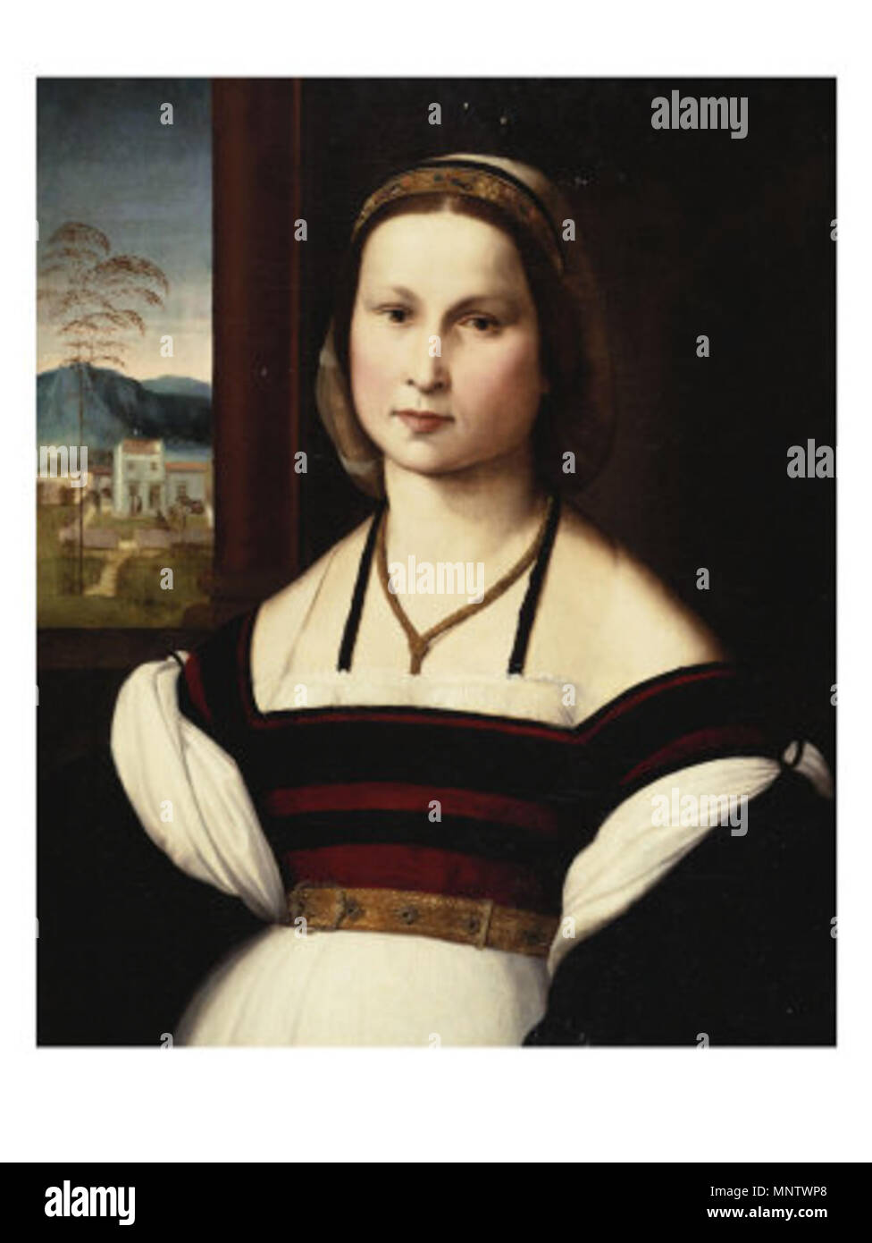 . Portrait d'une jeune femme, demi-longueur, portant une robe noire et blanche par une fenêtre . 15e siècle ou 16e siècle. Ridolfo del Ghirlandaio (1483-1561) Noms alternatifs Ridolfo Bigordi peintre italien Description fils de Domenico Ghirlandaio Date de naissance/Décès Dim 14 Février 1483 6 juin 1561 Lieu de naissance/décès Florence Florence Renaissance Période de travail lieu de travail Florence contrôle d'autorité : Q64881 : 3647820 VIAF ISNI : 0000 0000 6685 3357 ULAN : 500002132 RCAC : c2002032668 : WGA Ridolfo GHIRLANDAIO, Ridolfo del Ghirlandaio WorldCat 1061 006 Banque D'Images