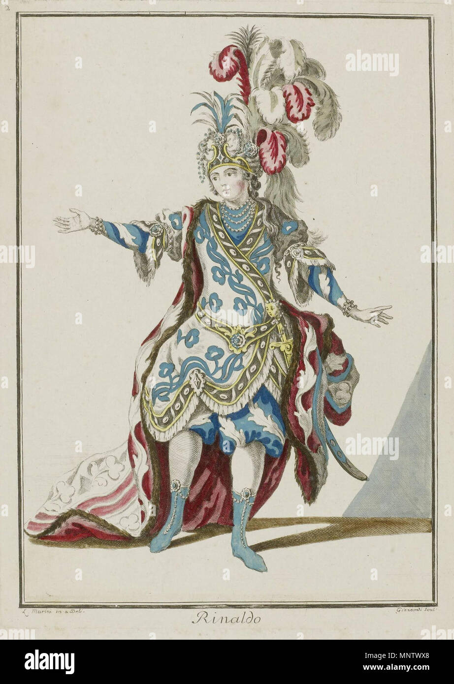 . 'Rinaldo' théâtre (opéra) costume. 18. Jh. 18e siècle. Après Gizzardi L. Marini 1062 Rinaldo costume Banque D'Images