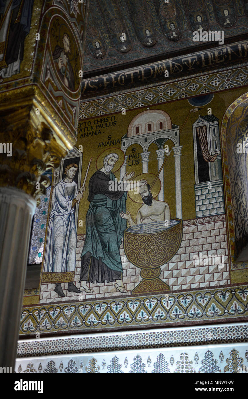 Baptême de Saint Paul Chapelle Palatine Palerme Sicile Banque D'Images