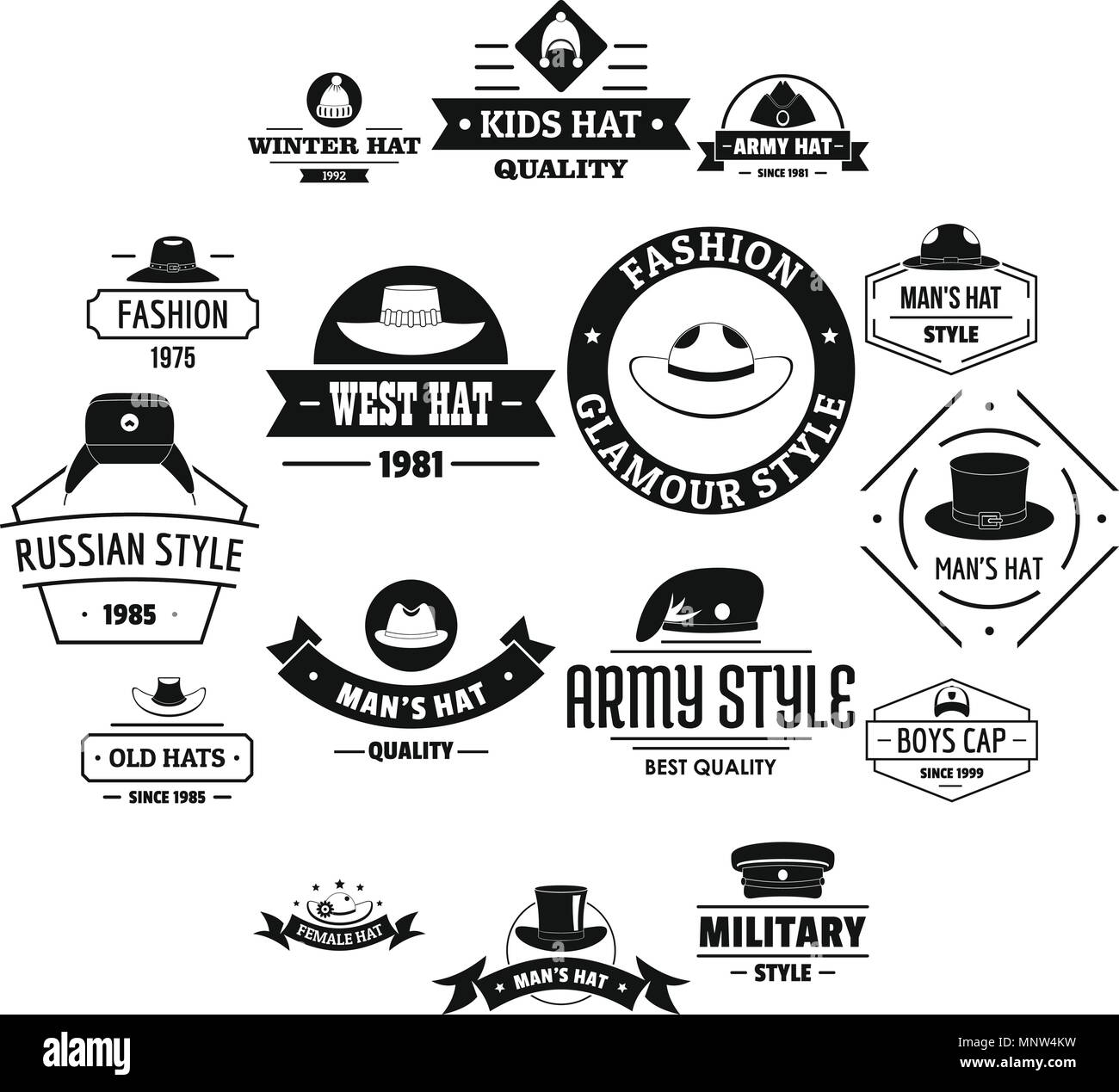 Logo icons set coiffure hat, le style simple Illustration de Vecteur