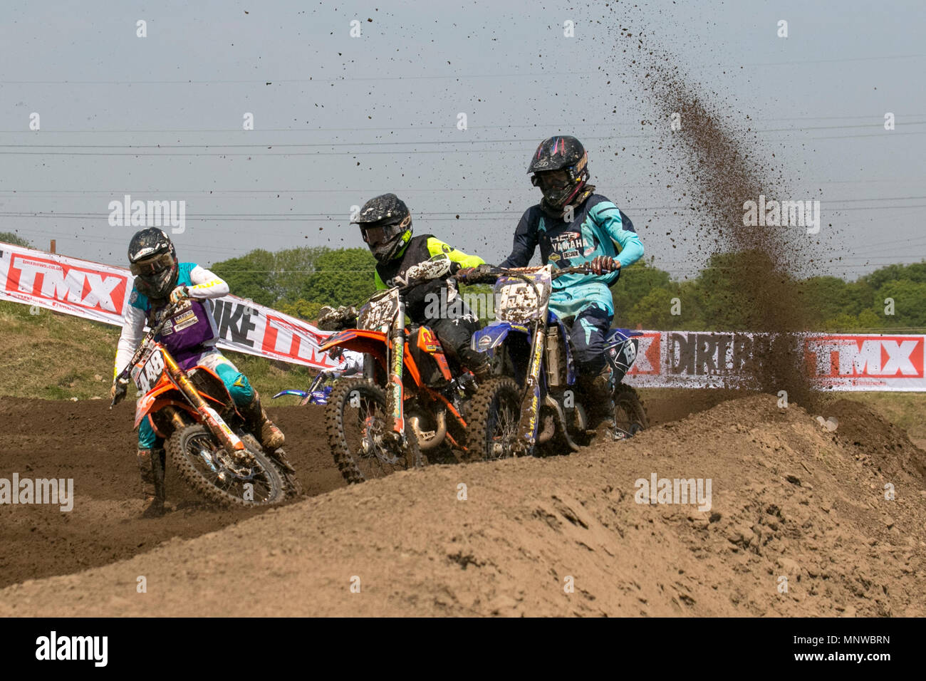 Michelin MX 2018 national motocross, course, sport, course de moto, motos, vélos de brouilleur, vélo de vitesse, compétition, moteur, pilote de moto extrême, transport, cycle d'alimentation, saut, conduite, danger, racer, extérieur, sport automobile rapide, motard, fun, transport tout-terrain, événement dangereux à quai. Motocross par RHL Activities Ltd aux Preston Docks British Championships. Banque D'Images