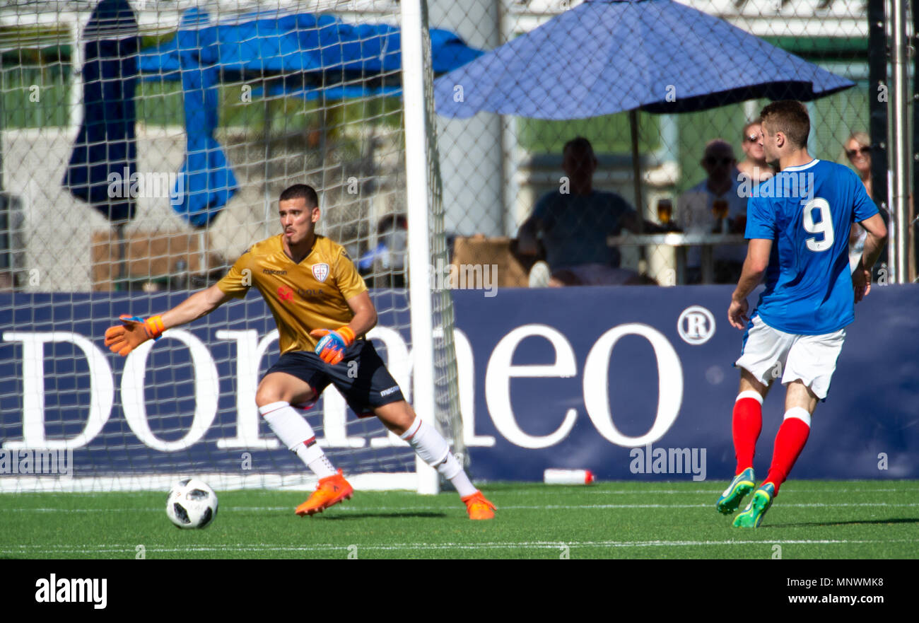 Hong Kong, Chine. 20 mai 2018. Soccer HKFC Sevens 2018 Citi Hong Kong.Glasgow Rangers gagner par un but en or contre Cagliari Calcio 2-1 score à la demi-finale de la coupe. But en Or par Andrew Dallas Crédit : Jayne Russell/Alamy Live News Banque D'Images