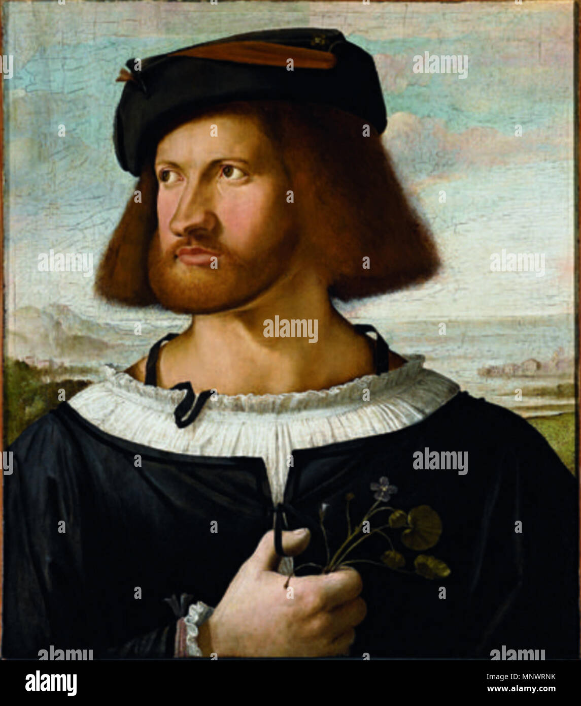 . Italiano : Ritratto di gentiluomo (Giovanni Battista Santini ?) . Entre 1515 et 1518. Francesco Prata da Caravaggio - Bergame, Accademia Carrara 1064 - Ritratto di gentiluomo Prata da Caravaggio Banque D'Images