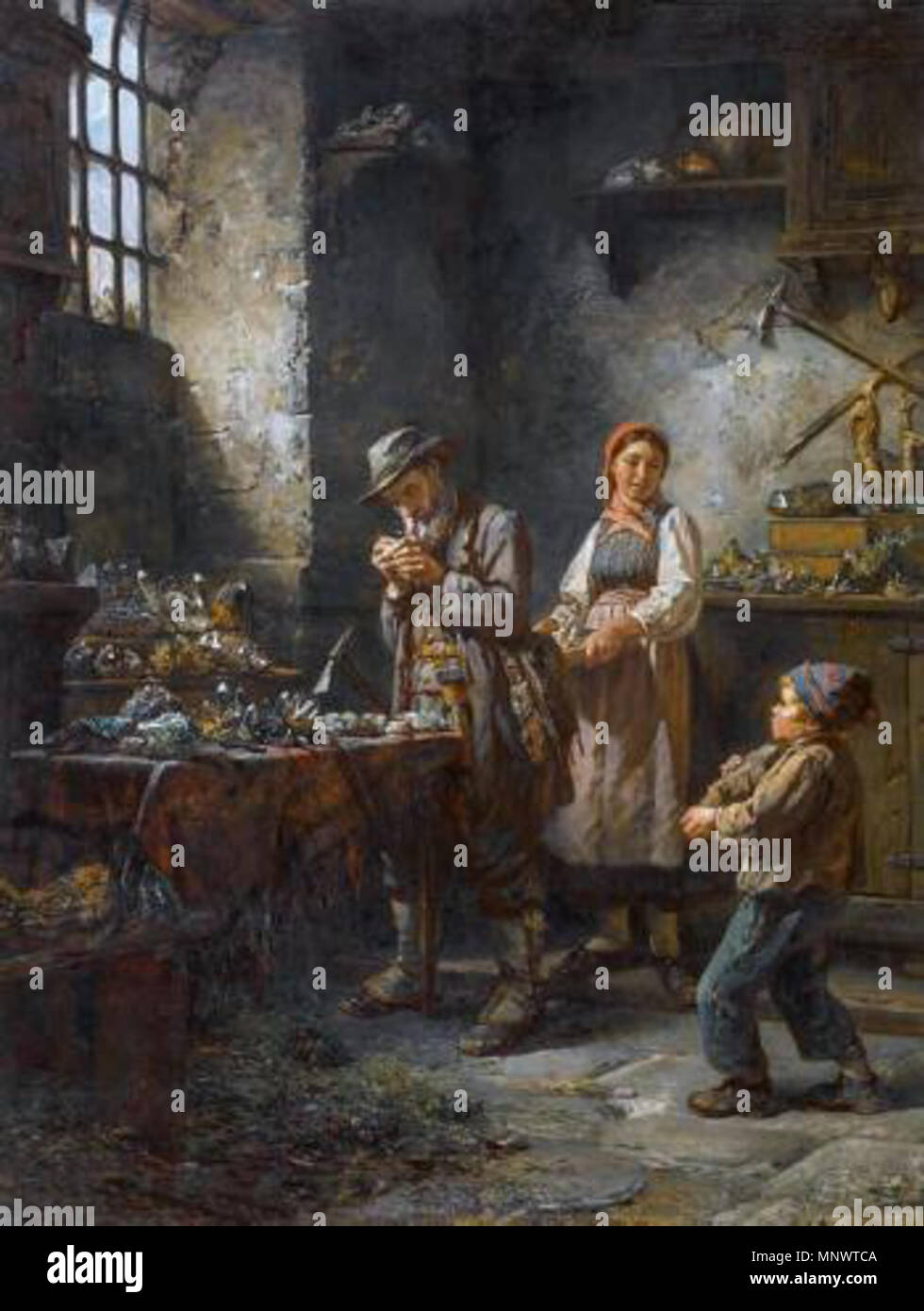 . Anglais : pensé pour illustrer les Bonn minéralogiste Gerhard vom Rath (1830-1888), l'examen de spécimens de minéraux de Lengenbach dans une maison à proximité de Binn, Suisse . 1883. 1066 - Raphael Ritz, le minéralogiste, 1883 Banque D'Images