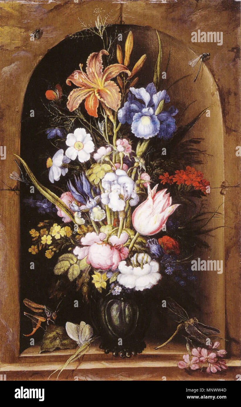 Fleurs dans un vase dans un créneau vers 1613/15. 1069 Roelandt Savery - Flower Still Life Banque D'Images
