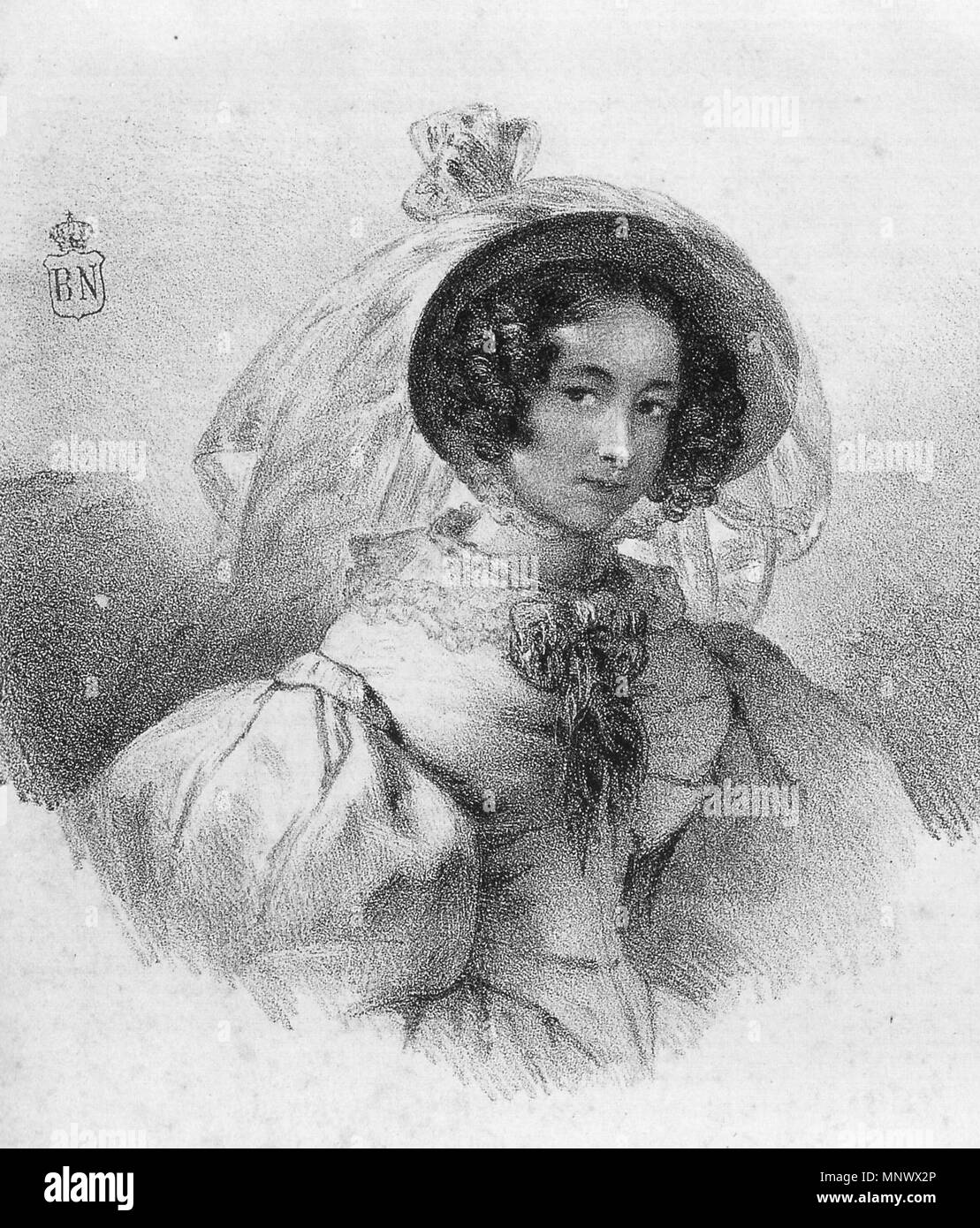 Rosario Weiss Zorrilla. Autorretrato de la ahijada alumna, y posible hija de Francisco de Goya.. En el original de la BNE signé aparece abajo a la derecha (aquí no se visualiza) Années 1830. 1073 Rosario Weiss Zorrilla -self portrait Banque D'Images