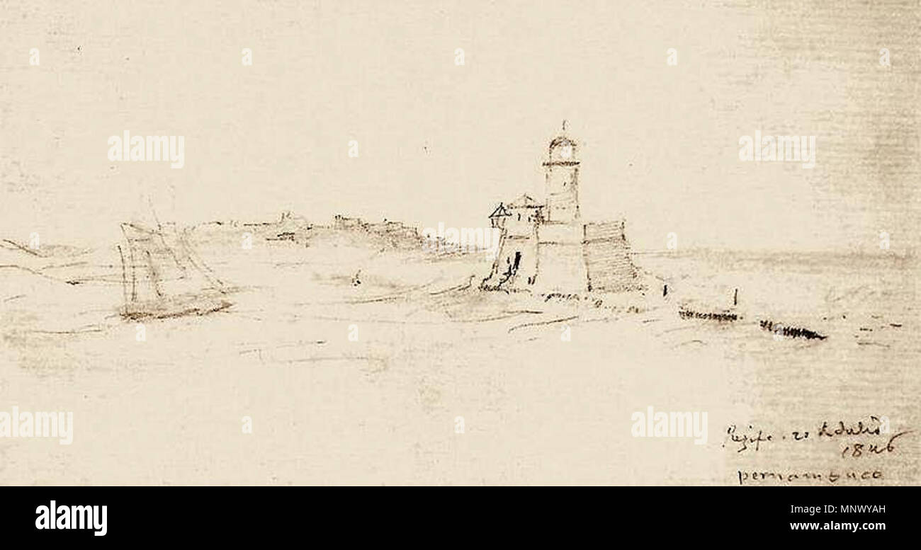Le Farol da Barra 1846. Rugendas 1078 - Farol da Barra, Recife, 1846 Banque D'Images