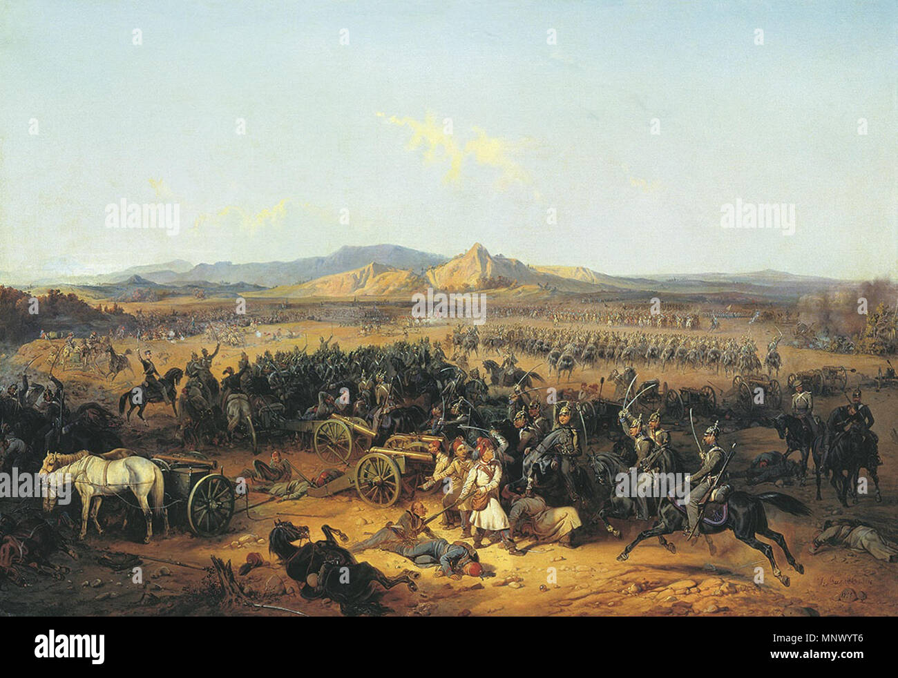 Anglais : attaque de cavalerie à Baskadiklar le 10 novembre 1853 Русский : Кавалерийская Башкадыкларе атака при 10 ноября 1853 года . Anglais : Guerre de Crimée Русский : Крымская война . 1855. 1080 attaque de cavalerie russe à Baskadiklar Banque D'Images