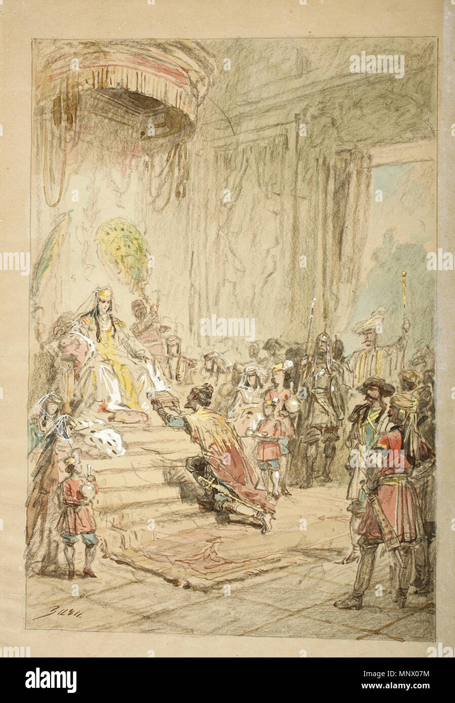 . Anglais : 'Shota Rustaveli présente son poème à la Reine Tamar" רוסתוולי מציג בפני עברית : תמר המלכה הפואמה עוטה עור את 'הנמר' . Années 1880. Mihály Zichy (1827-1906) d'autres noms anglais : Mihály Zichy Mihály Zichy : Magyar Deutsch : Michael von Zichy Русский : Михаил Александрович Зичи Description peintre hongrois Date de naissance/décès 15 octobre 1827 au 28 février 1906 Lieu de naissance/décès Zala Saint-Pétersbourg Russie ; lieu de travail Saint Petersburg ; Vienne ; Paris ; contrôle de l'autorité de Budapest : Q742959 : VIAF 59356468 ISNI : 0000 0000 8138 8561 ULAN : 500024109 RCAC : n50077586 : WGA ZICHY, Banque D'Images