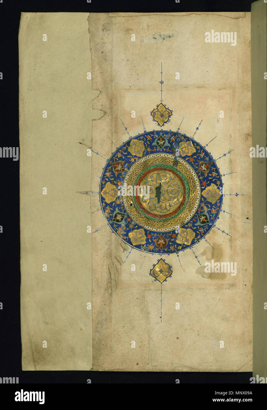 Allumé en frontispice à médaillon . Anglais : Ce allumé en frontispice de Walters manuscrit W.620 est inscrit avec l'intitulé Kitab-i bustan dans le médaillon en or et polychrome (shamsah). . 9e siècle AH/AD 15ème siècle (période safavide (1501-1722)). 1082 Sa'di - Allumé en Frontispice avec médaillon - Walters W6201A - Page complète Banque D'Images
