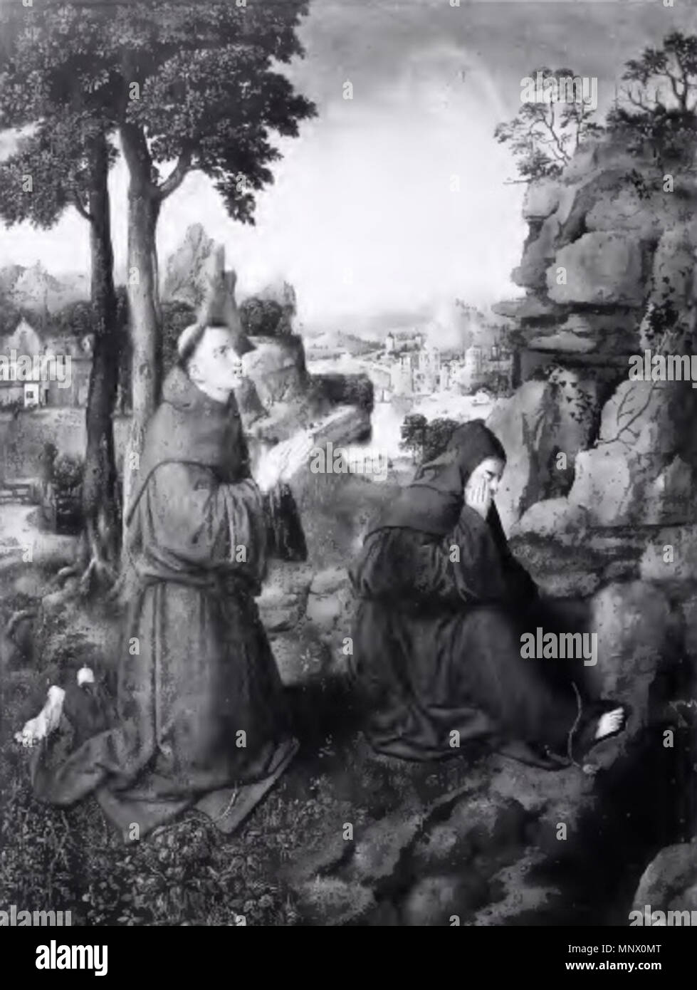 . Prado copie de Jan van Eyck ( ?) Saint François d'assise recevant les stigmates . vers 1500. 1084 Saint François d'assise recevant les stigmates après Prado Banque D'Images