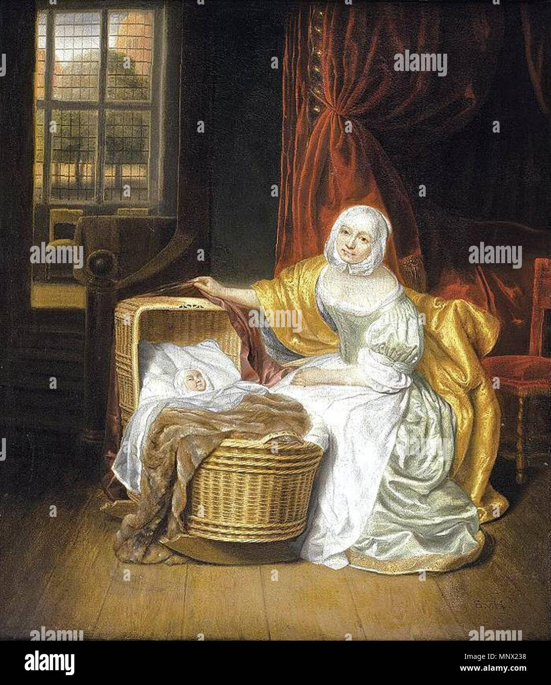 Mère avec un enfant dans un berceau en osier, seconde moitié du 17e siècle. 1089 Samuel van Hoogstraten - Mère avec un enfant dans un berceau en osier - WGA11723 Banque D'Images