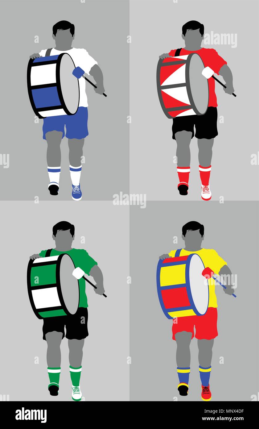 Supporteur Sport silhouette avec tambour. Tous les objets et quatre silhouettes sont dans des couches différentes. Illustration de Vecteur