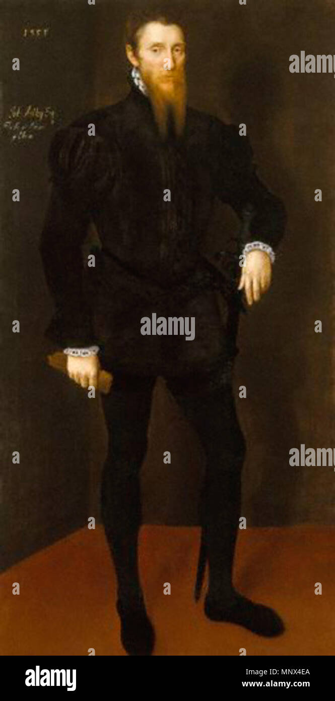 Par artiste inconnu,Peinture,circa 1555 . Anglais : portrait en pied de courtier John Astley (d. 1595) . Avril 1553. L'artiste italien inconnu 731 John Astley Banque D'Images