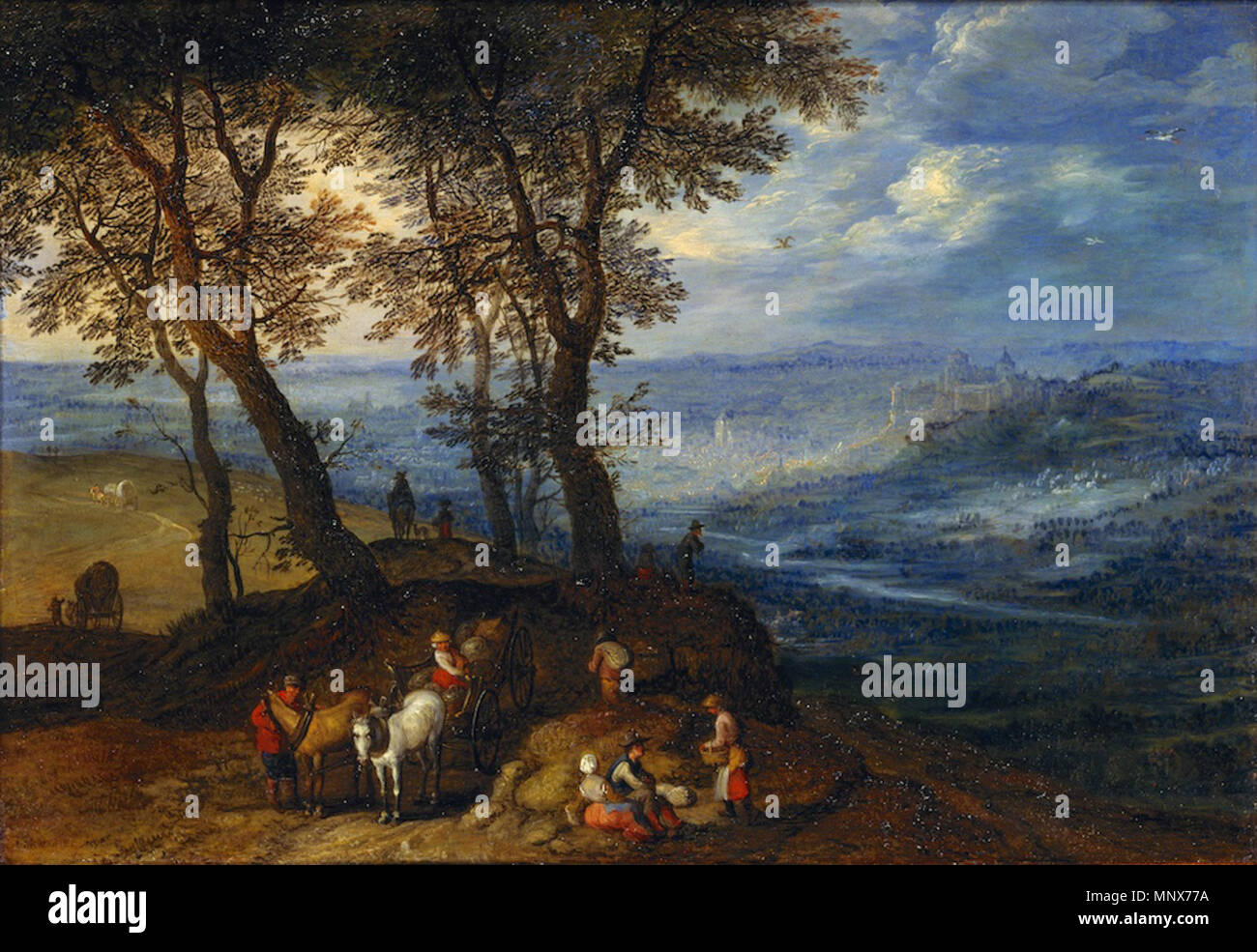 Paysage avec des agriculteurs vont à un marché 1598. 695 Jan Brueghel de Oude - Landschap rencontré boeren gaan naar een markt Banque D'Images