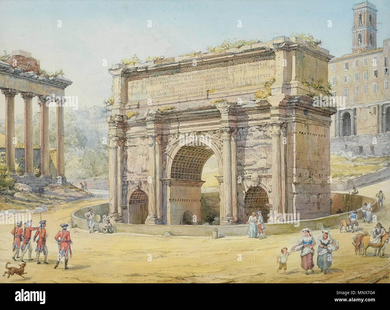 . Der-Septimius-Severus Unterhöfen im Forum Romanum. Aquarell. 24,5 x 33 cm . 19e siècle. Anonymous 1111 Septimus-Severus-Bogen im Forum Romanum 19JH Banque D'Images